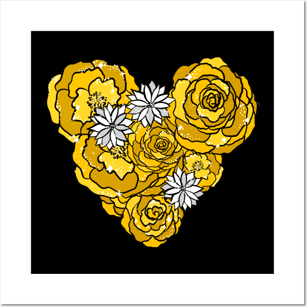 Yellow Heart of Roses and Daisies Wall Art by VictoriaLehnard